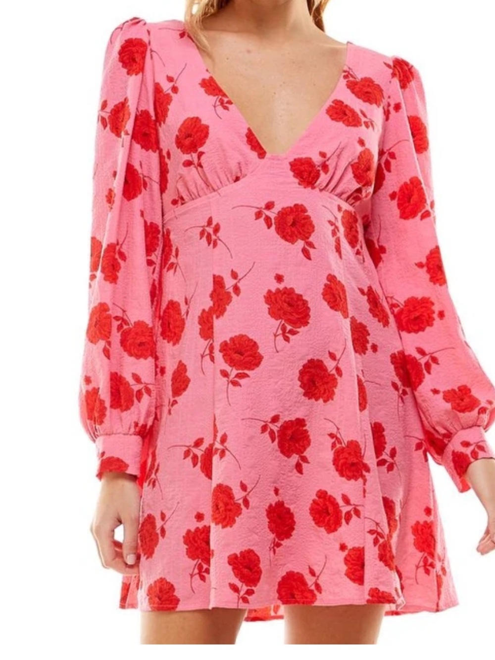 Crystal Doll Open Back Floral Cutout Mini Dress Pink Red Cottagecore S - Picture 2 of 7